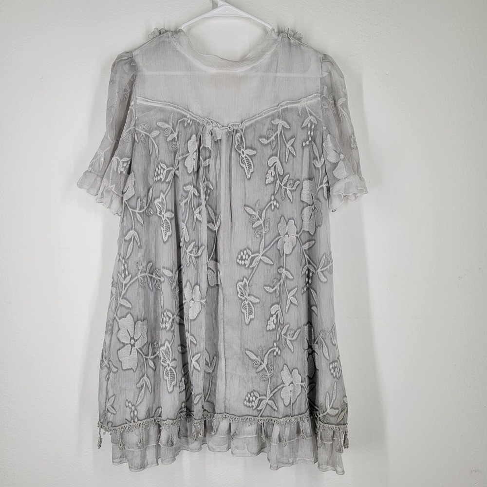 Pretty Angel Embroidered Tunic Dress Size‎ M Silk Blend Whimsy Coquette